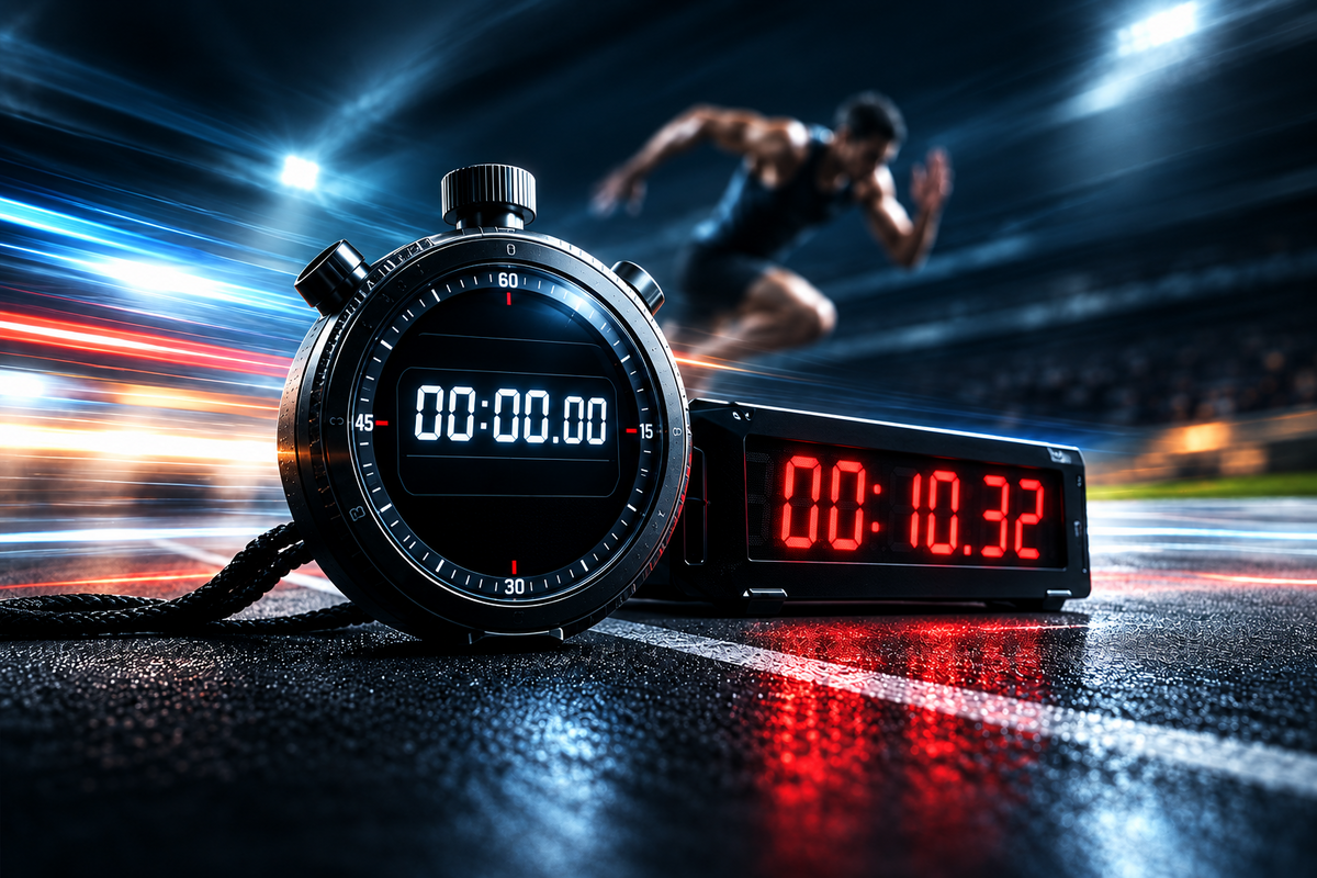 Runner sprinting against the clock