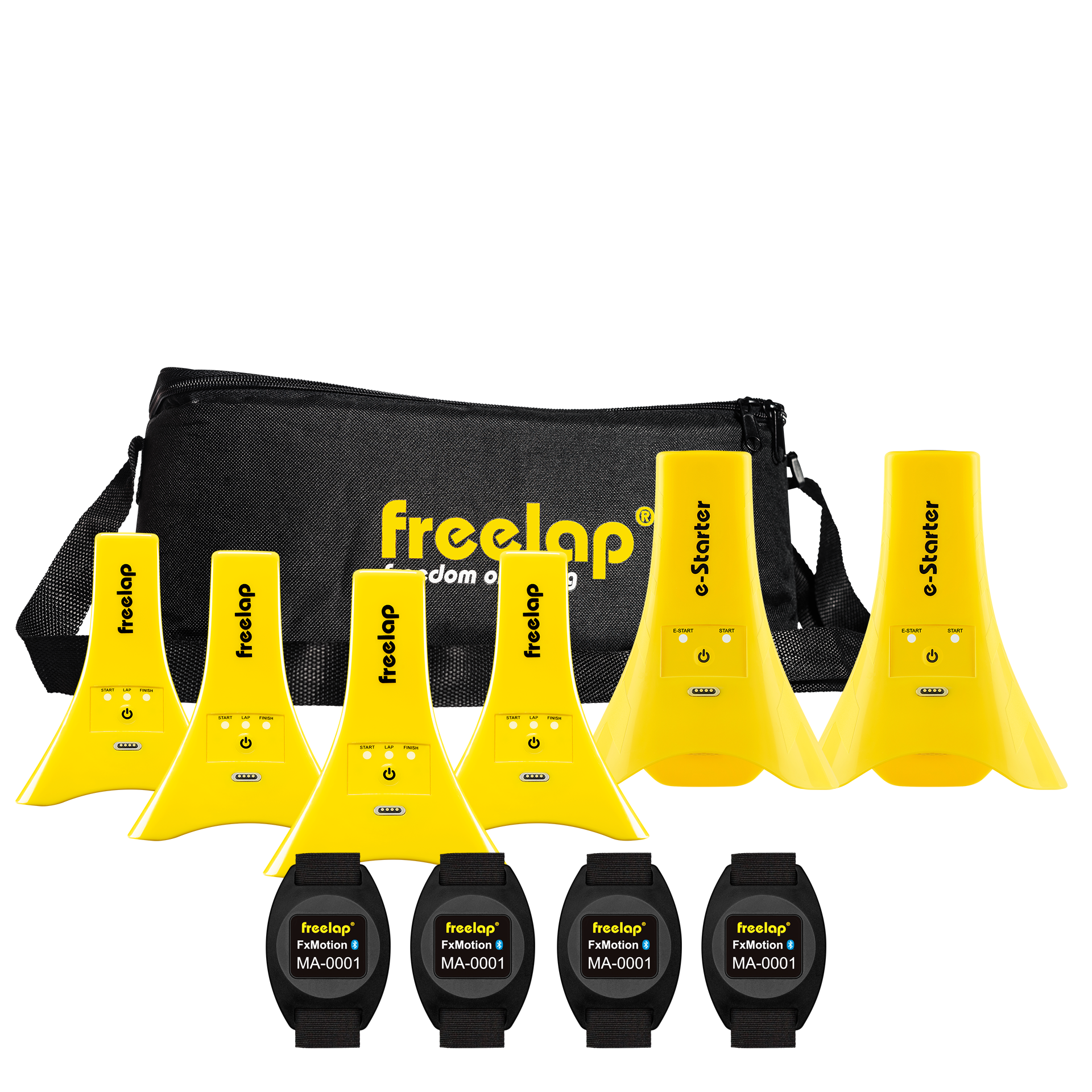 Freelap Canada Running Team Motion Pack – complete wireless timing system with gates and FxMotion chips for group sprint training and performance tracking.