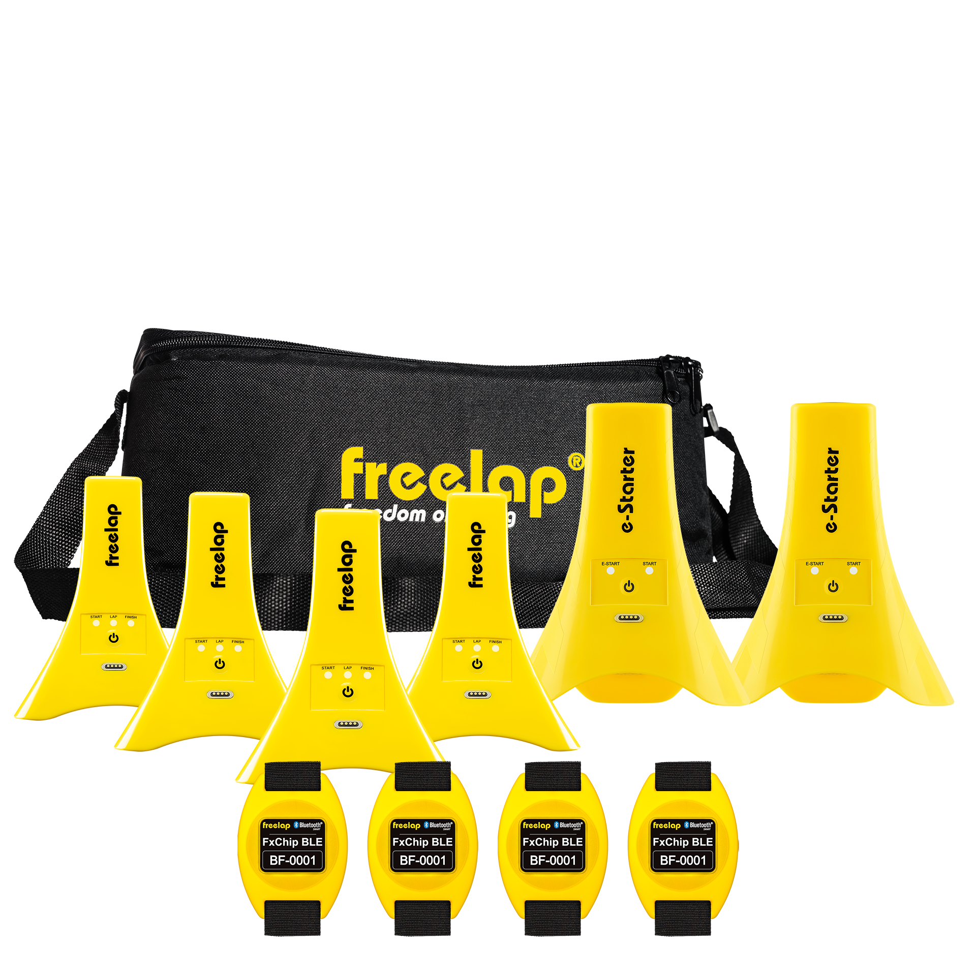 Freelap Canada Running Team Pack – complete wireless timing system with multiple chips and gates for group sprint training and performance analysis.