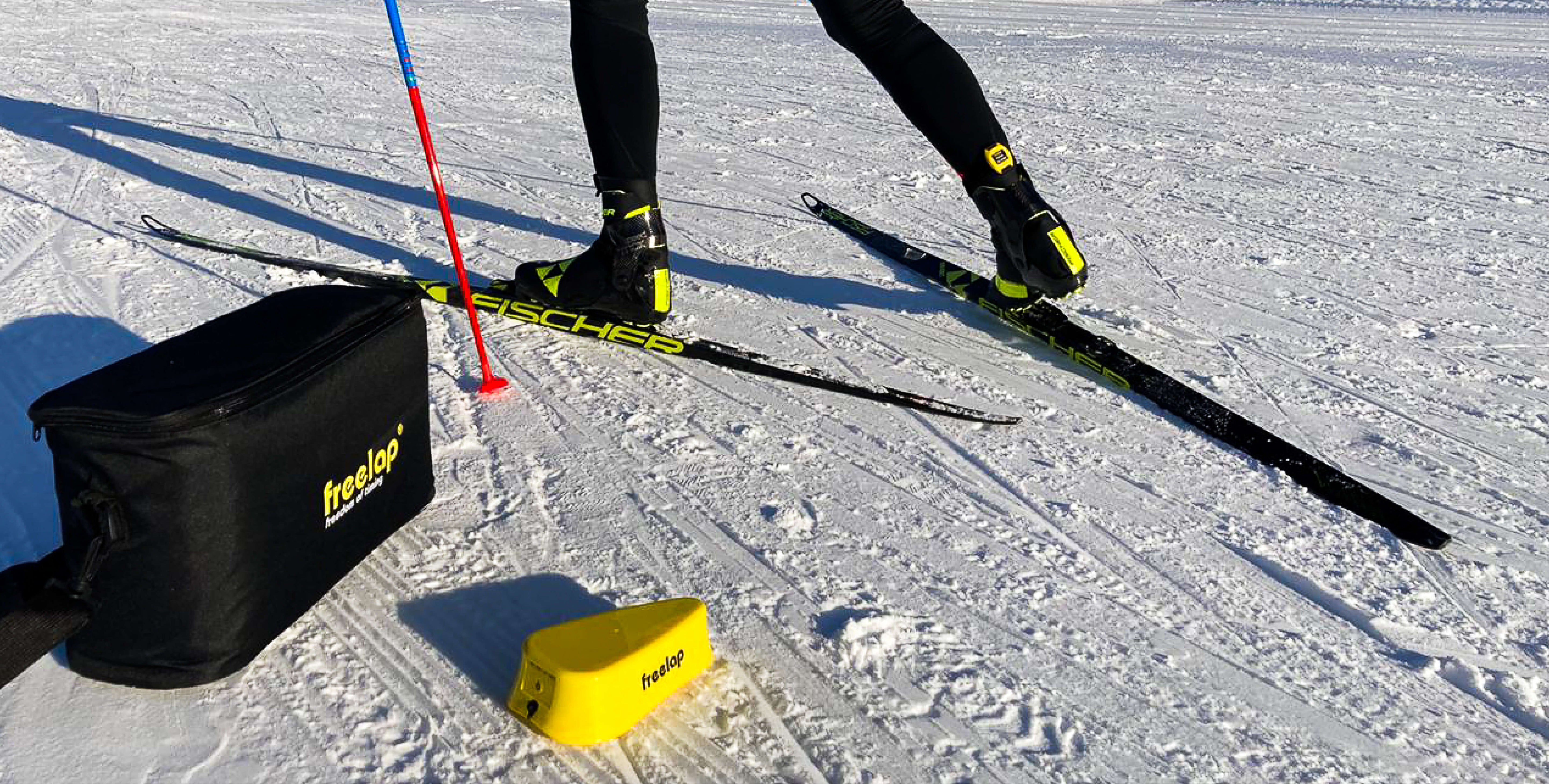 Nordic skier using Freelap Canada wireless timing system – reliable timing solution for cross-country skiing training and performance analysis.