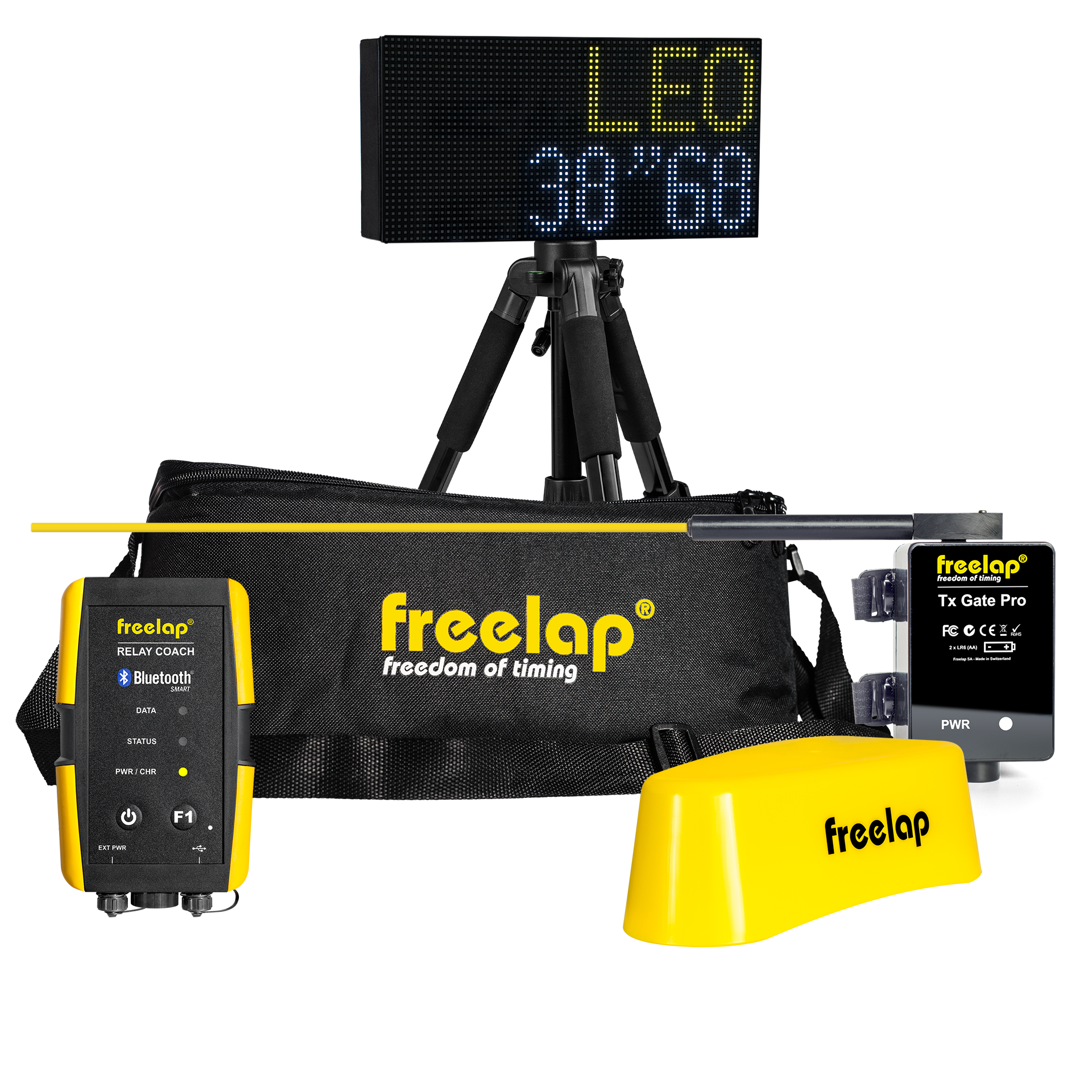 Freelap Canada Alpine Advanced Pack – wireless timing system for alpine skiing with additional gates and LED display for enhanced split and finish time tracking.