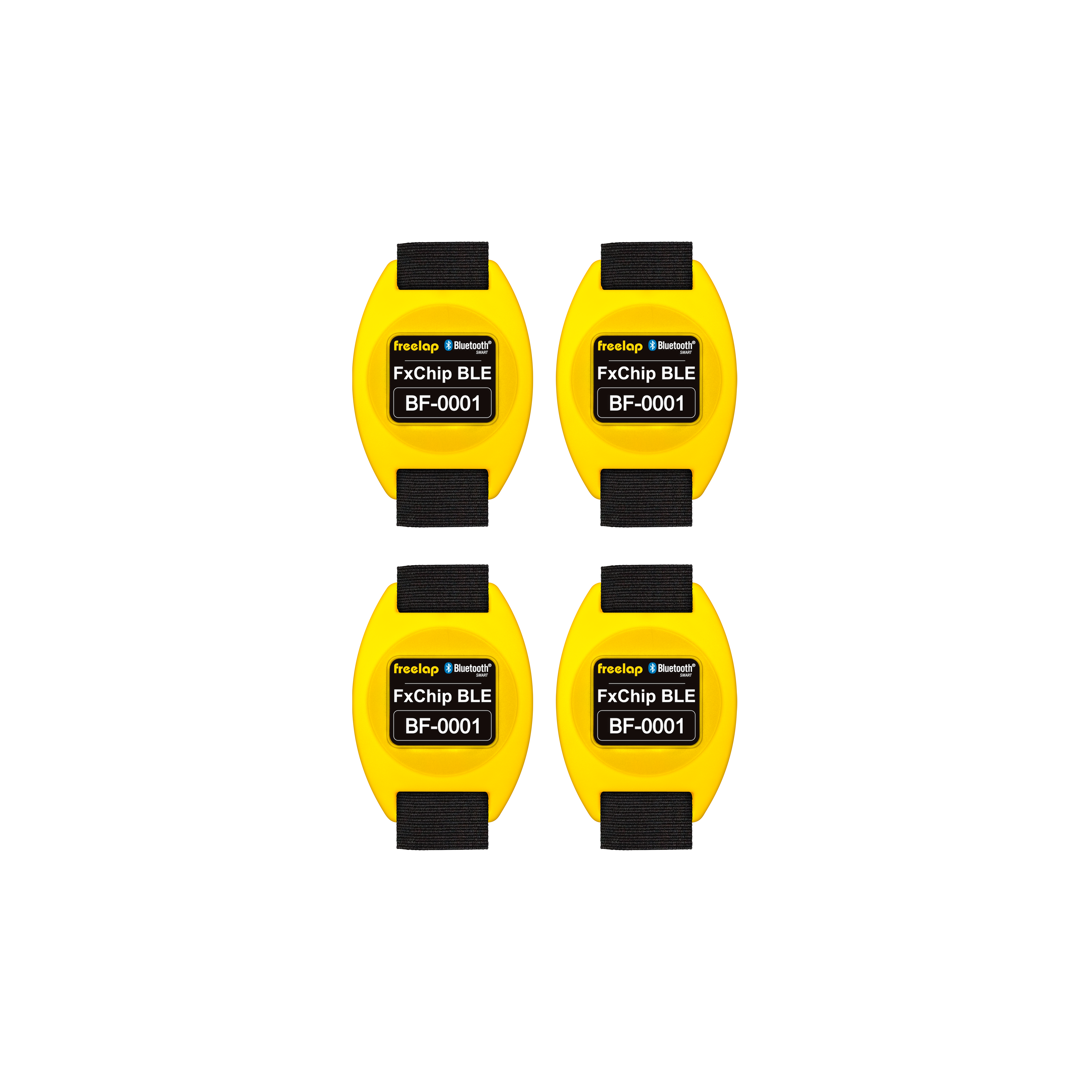 Freelap Canada FxChip BLE 4-Pack – set of wireless timing chips for multi-athlete sprint training and performance analysis.
