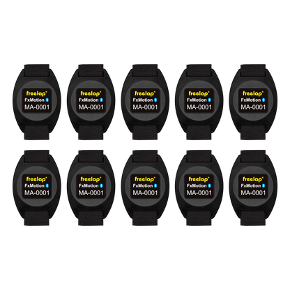Freelap Canada FxChip Motion 10-Pack – set of Bluetooth timing transponders for wireless athlete tracking and sprint performance measurement.