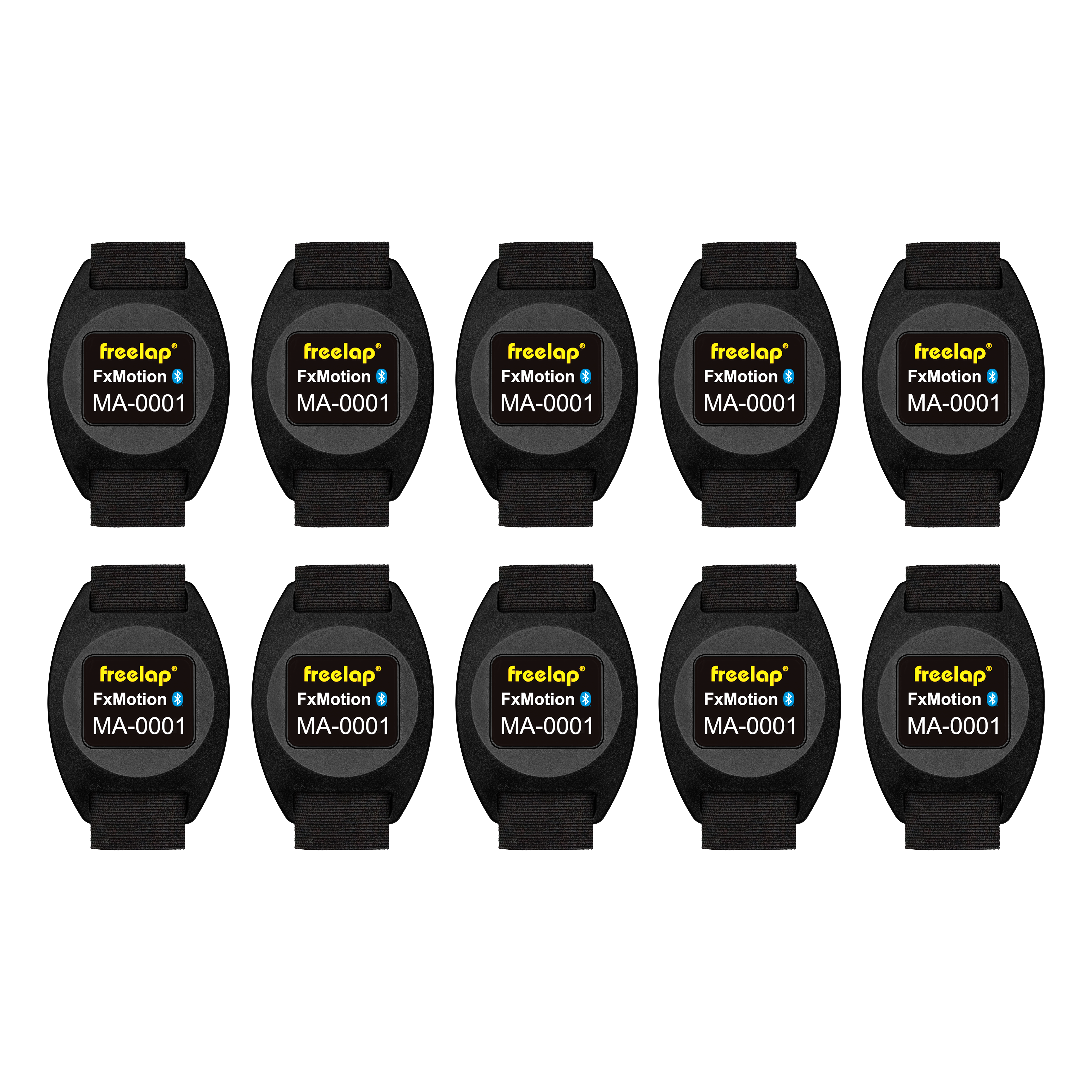 Freelap Canada FxChip Motion 10-Pack – set of Bluetooth timing transponders for wireless athlete tracking and sprint performance measurement.