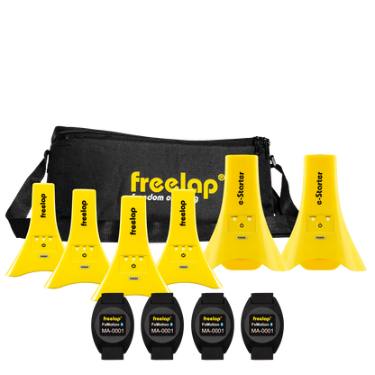 Freelap Canada Running Team Motion Pack – complete wireless timing system with gates and FxMotion chips for group sprint training and performance tracking.